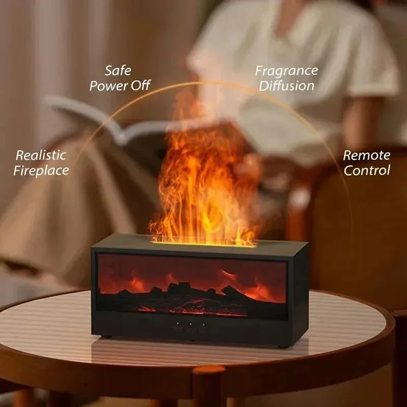 Simulated 3D Flame Aromatherapy Diffuser and Humidifier with Color Atmosphere Lighting and Remote Control - Ideal Holiday Gift
