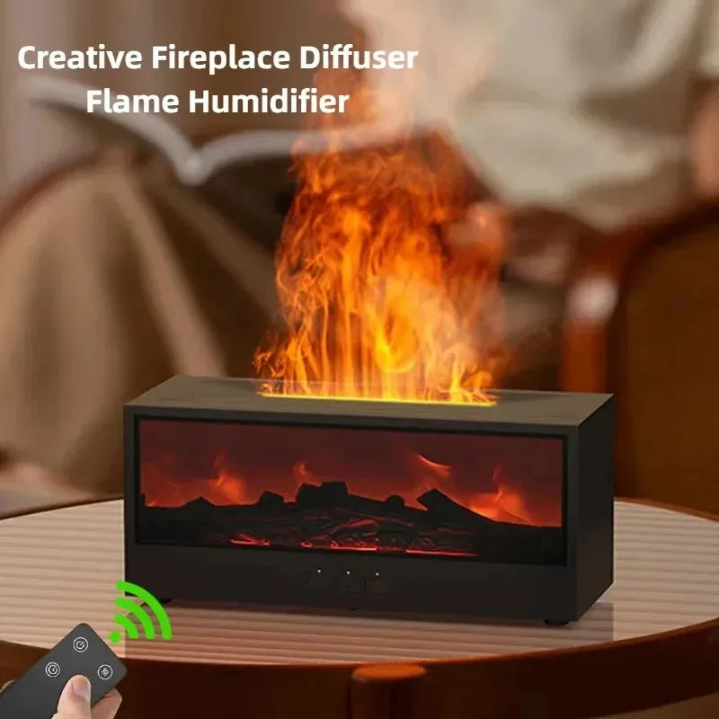 Simulated 3D Flame Aromatherapy Diffuser and Humidifier with Color Atmosphere Lighting and Remote Control - Ideal Holiday Gift