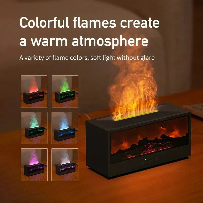 Simulated 3D Flame Aromatherapy Diffuser and Humidifier with Color Atmosphere Lighting and Remote Control - Ideal Holiday Gift